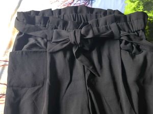 Chic Black Paperbag Waist Pants