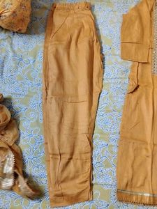 Orange Embroidered Kurti Pant Set