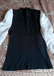 Black Knit Top with White Sleeves