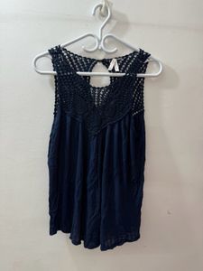 Navy Crochet Tank Top