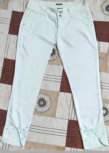 White Ankle Slit Jeans