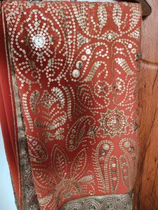 Heavy Chipwork Orange Saree With Blouse
