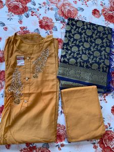 Dress Material Mustard Yellow And Blue
