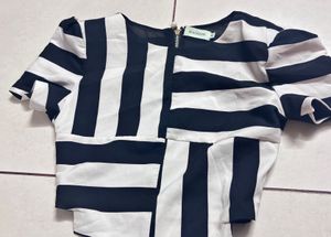 black white Striped Top