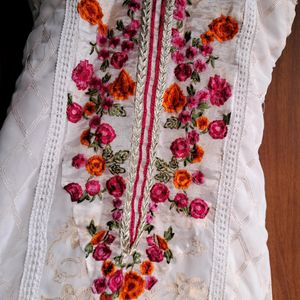 Embroidery Work White Kurta For Women