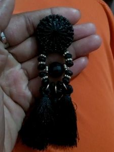 Black Beaded Tassel Earrings