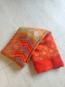 Printed Daily Wear Orange Saree