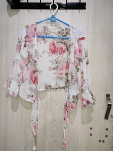 Pinteresty White And Pink Floral Dress With Shrug