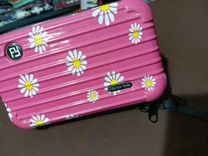 Pink Floral Mini Suitcase Bag