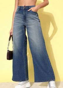 Roadster Medium Blue Wide Leg Heavy Fade Jeans