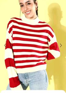 Mast &amp; Harbour Red Striped Acrylic Pullover