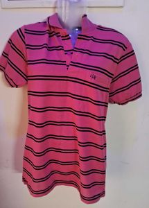 LARGE SIZE Pink Striped Polo Shirt