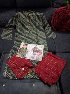 Green Bandhani Kurta Set L Size