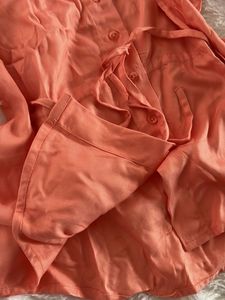 Peach Button-Down Shirt With Waist Adjustment