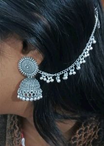 Silver Jhumka Earring with Chain