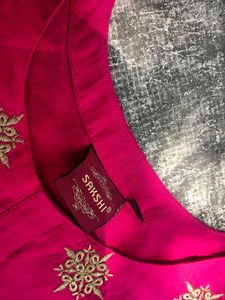 A Pink Top With Gold Floral Thread Work