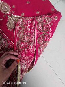 Red &amp; Gold Embroidered Saree Set  Maching Earing🥰