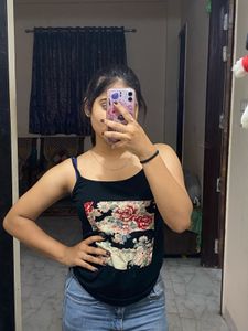 black floral print camisole top