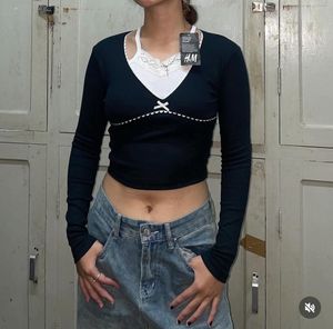 Lace Trim Bow Tie Crop Top