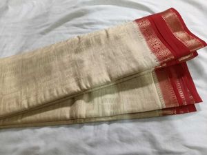 Elegant Cream &amp; Red Saree