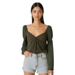 Olive Tie-Front Blouse