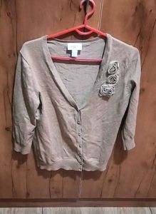 LOFT Cotton Blend Shrug, With 3d Rose Design