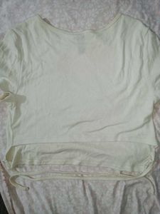 Cream Side-ruched Crop Tee