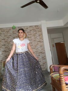 Navy Blue Self Stitched Heavy Lahenga