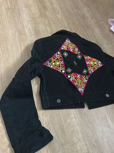 Embroidered Black Denim Jacket
