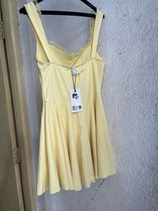Yellow Mini Dress with Lace Detail