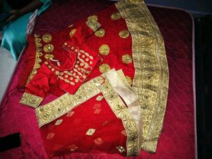 Red &amp; Gold Embroidered Indian Half Saree