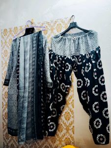 Grey Printed Salwar Kameez With Dupatta
