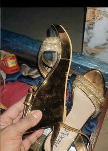 Sparkly Gold Wedge Heel Sandals