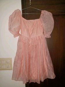 Peach Puff Sleeve Dress