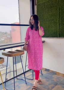 Pink &amp; White Striped Kurti