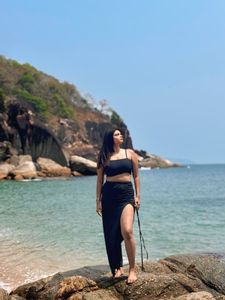 Black Two-Piece Set with Slit Skirt
