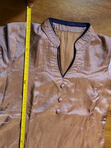 Bronze Color Kurti Standing Collar Blue Border