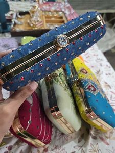 Blue Bandej Stones Hand Clutch With Sling