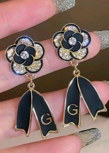 Black Flower Crystal Earrings