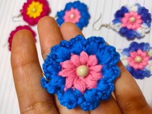 Crochet Flower Ring &amp; Earrings
