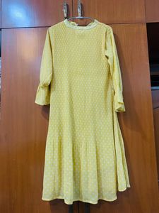 Yellow Polka Dot Pleated Dress