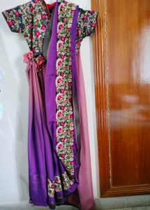 Purple Pink Red Floral Embroidered Designer Saree
