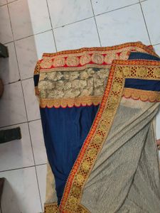a beautiful navy blue saree