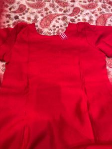 Red Embroidered Kurta Pant Set - Size M