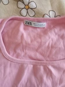 Zara Basic Pink Square Neck Crop Top - Size S