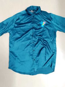 Teal Bird Embroidered Shirt