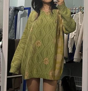 Green Floral Knit Sweater