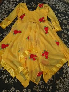 Yellow Floral Embroidered Dress