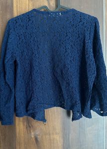 Navy Blue Lace Crop Top