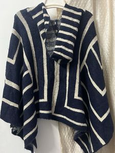 Striped Poncho with Buckle Detail